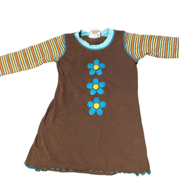 MIS TEE V-US GIRLS DRESS BROWN BLUE FLORAL FALL WINTER BOUTIQUE CASUAL SIZE 4 5 - Picture 3 of 8